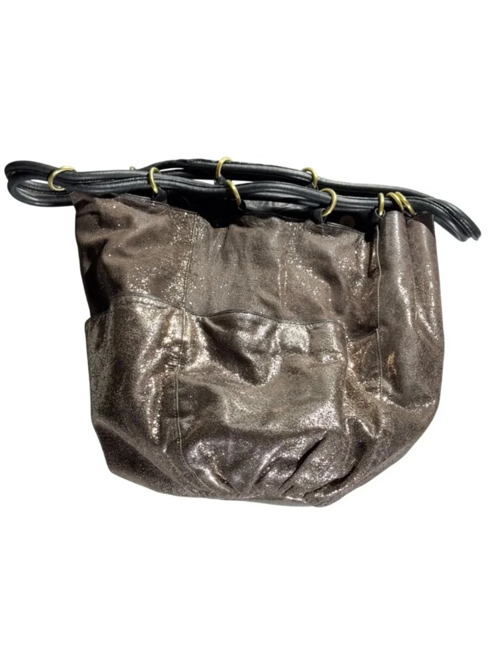 Kooba Metallic Bronze Leather Tote Bag Black Handles & Gold Hardware